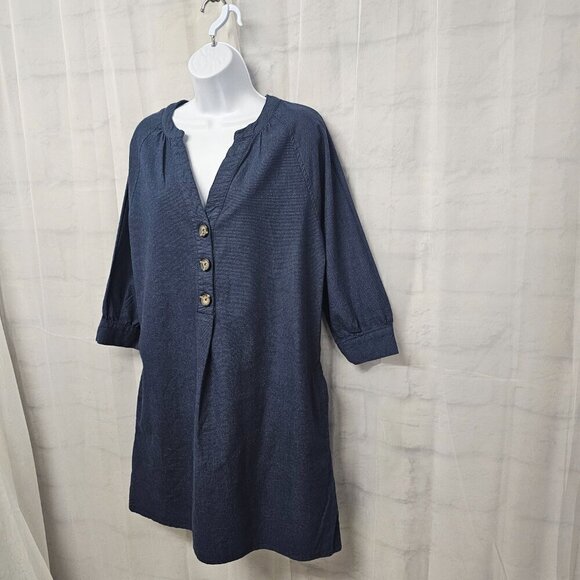 Falls Creek Blue Chambray Dress Minimalist Boho Lagenlook Short Dress M - Picture 8 of 14